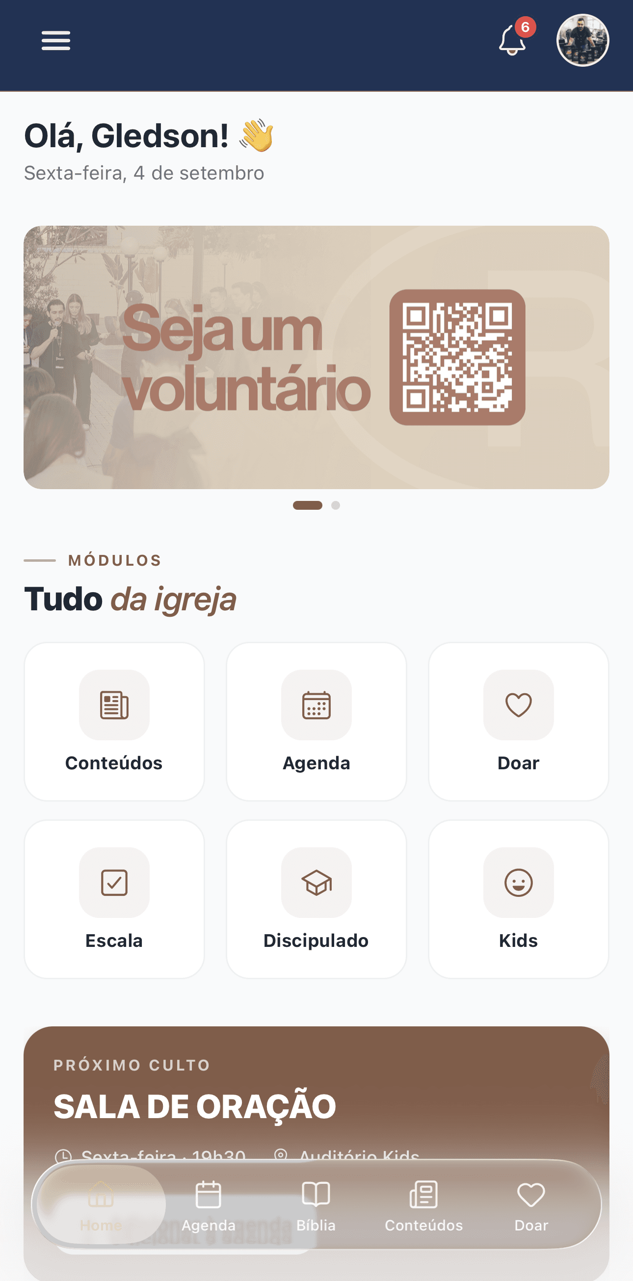 Aplicativo da igreja: Início